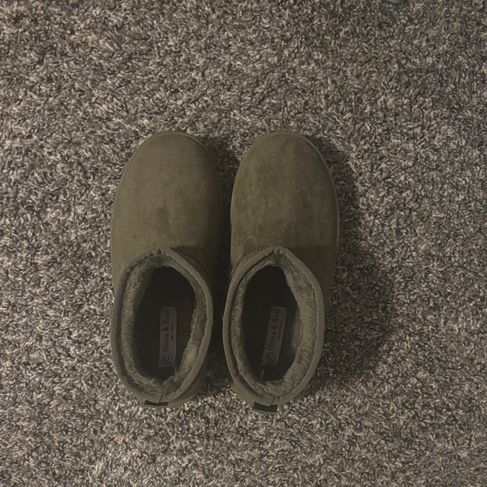 Olive Green Suede Winter Ankle Boots